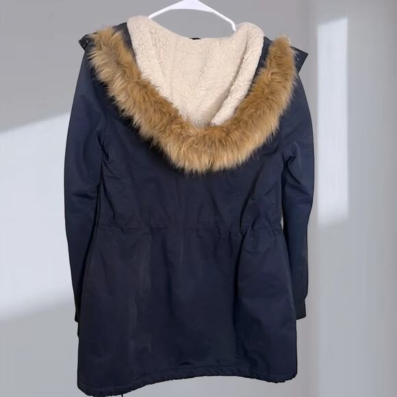 Levi’s Sherpa-Lined Hooded Parka Jacket – Navy Blue (Women’s Small) - Picture 3 of 7